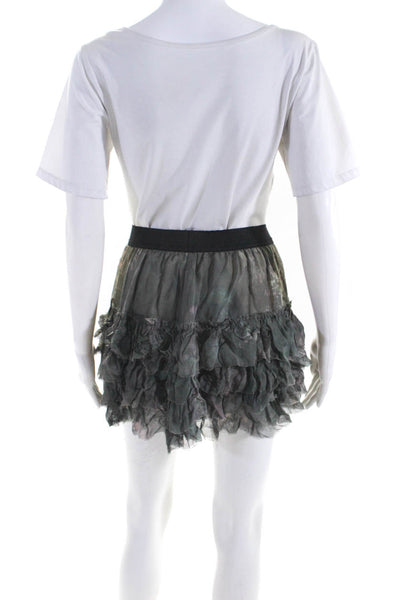 Edun Womens Chiffon Ruffled Elastic Waist A-Line Mini Skirt Green Size S