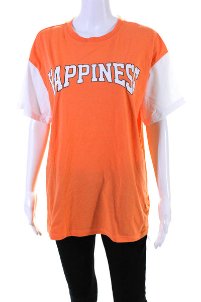 Riley & James Womens Happiness Tee Shirt Orange White Cotton Size Medium