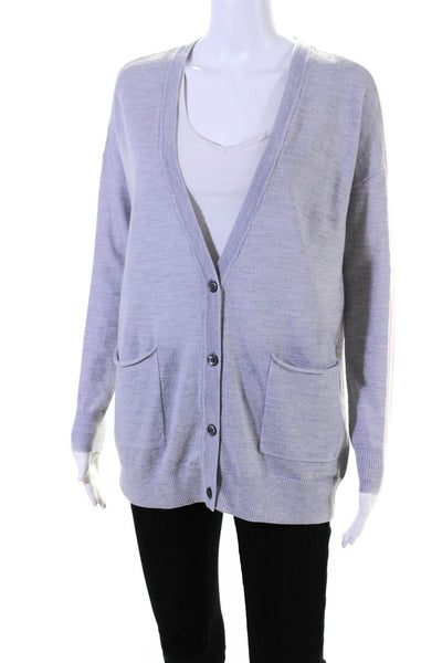 ATM Womens Striped Accent With Pockets Button Up Cardigan Sweater Gray Size XS