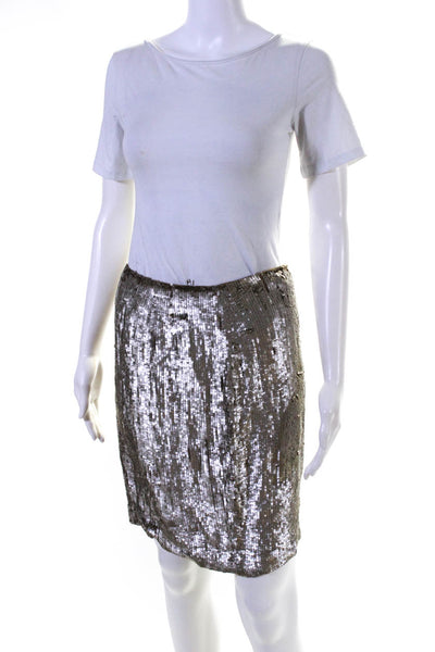 Yigal Azrouel Womens Chiffon Sequined Mid Rise Pencil Skirt Gold Size 4