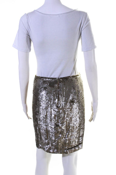 Yigal Azrouel Womens Chiffon Sequined Mid Rise Pencil Skirt Gold Size 4