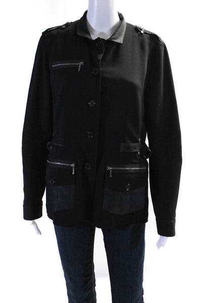 Vansi Fugel Womens Collared Long Sleeve Solid Three Button Blazer Black Size 12