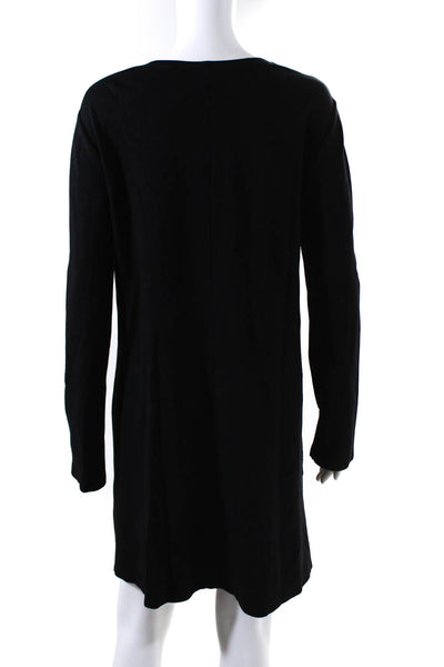 BCBGMAXAZRIA Womens Faux Leather Trimmed Long Sleeve Shift Dress Black Size M
