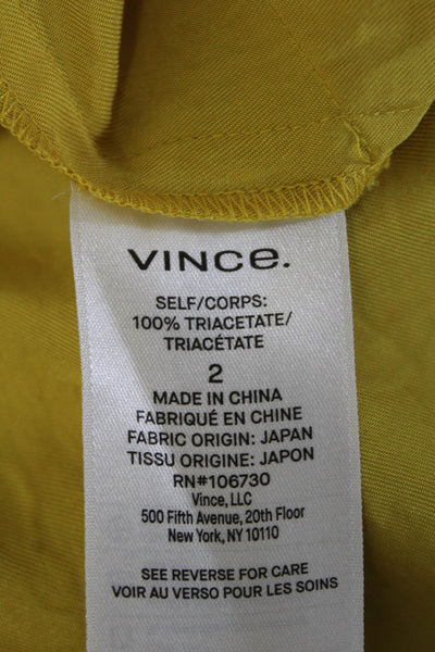 Vince Womens Satin Twill V Neck Wide Leg Jumpsuit Yellow Size 2
