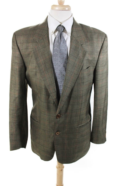Boss Hugo Boss Mens Brown Wool Silk Mix Plaid Two Button Blazer Jacket Size 40L
