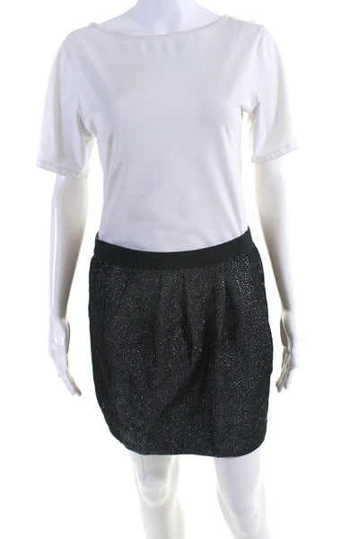 Leifsdottir Anthropologie Womens Metallic Mid Rise Mini Skirt Black Size 8