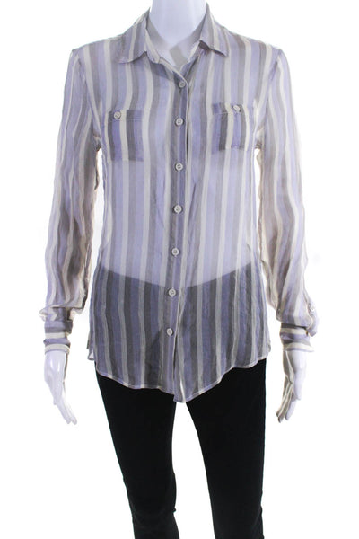 Equipment Femme Womens Chiffon Striped Collared Blouse Top Multicolor Size S