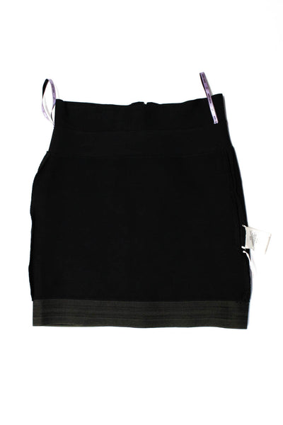 Herve Leger Womens High-Waisted Striped Elastic Mini Skirt Black Size S