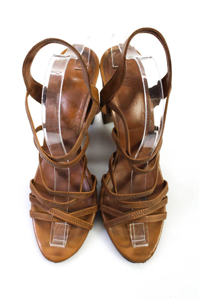 By Far Womens Elastic Strappy Open-Toe Block Heels Brown Size EUR41