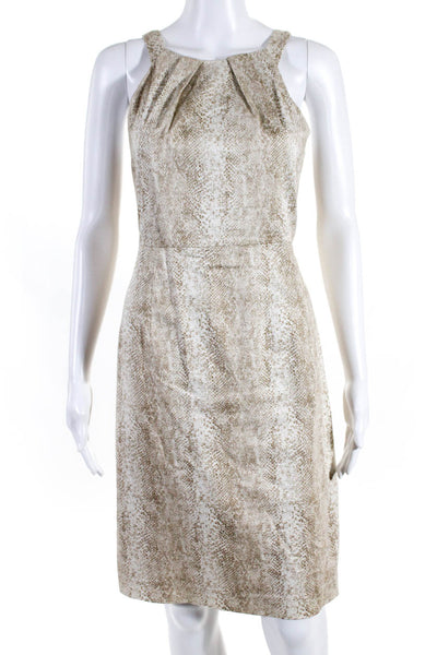 Calvin Klein Womens Snakeskin Print Sleeveless Dress Beige Cotton Size 8