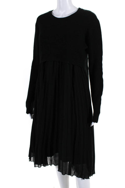 Gracia Womens Sweater Long Sleeve Pleated Dress Black Size Small