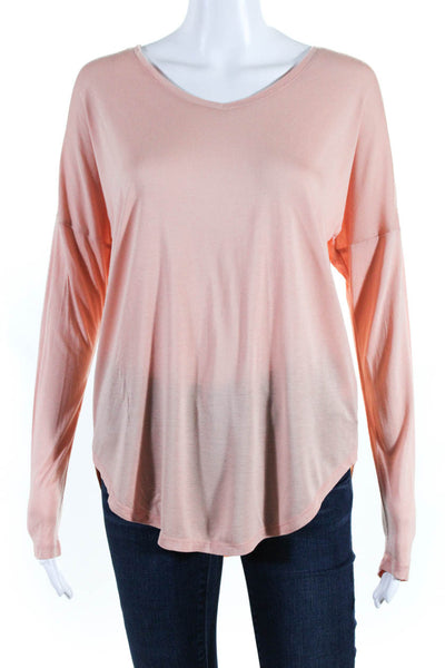 Halston Heritage Womens Long Sleeve V Neck Blouse Pink Size Small
