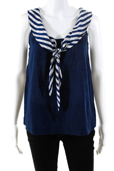 Odille Anthropologie Womens Cotton Striped Tie Front Blouse Top Navy Size 4