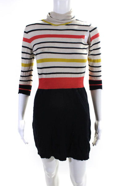 Milly Womens Knit Striped Turtleneck Long Sleeve Sweater Dress Beige Size P