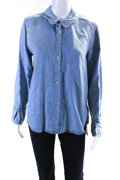 7 For All Mankind Womens Button Front Collared Chambray Shirt Blue Size Small