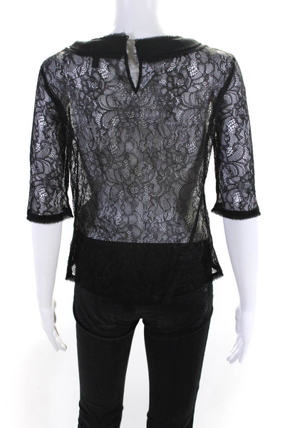 BCBG Max Azria Womens Lace Long Sleeve Blouse Black Size Small