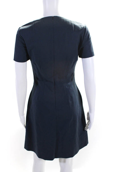 Blue Les Copains Womens Short Sleeve Knee Length Sheath Dress Blue Size 40 EU