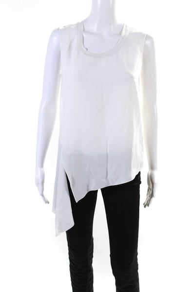 Elie Tahari Womens Scoop Neck Sleeveless Asymmetrical Blouse White Size Small