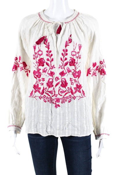 Love Sam Womens White Floral V-Neck Tie Front Long Sleeve Blouse Top Size XS