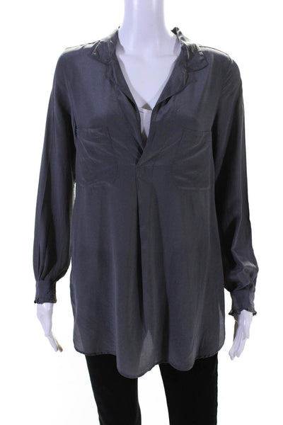 Calypso Saint Barth Womens Collared Solid Silk Blouse Top Gray Size S