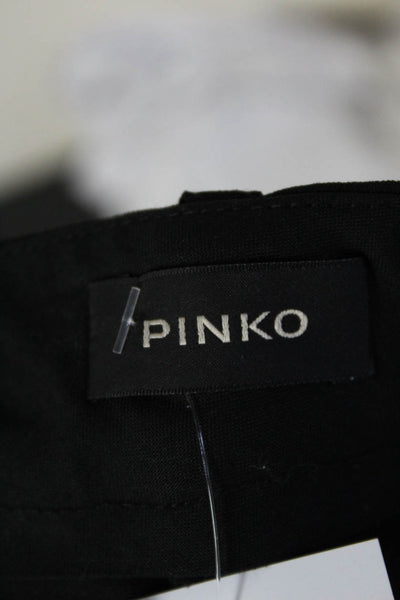 Pinko Women's Mid Rise Straight Leg Linen Trousers Black Size 10