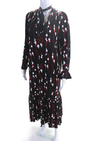 La Double J Women Long Sleeve Matte Jersey Maxi Dress Red Black White Size Large