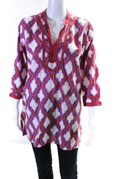 Roberta Roller Rabbit Womens V Neck Abstract Cotton Tunic Multi Size Medium