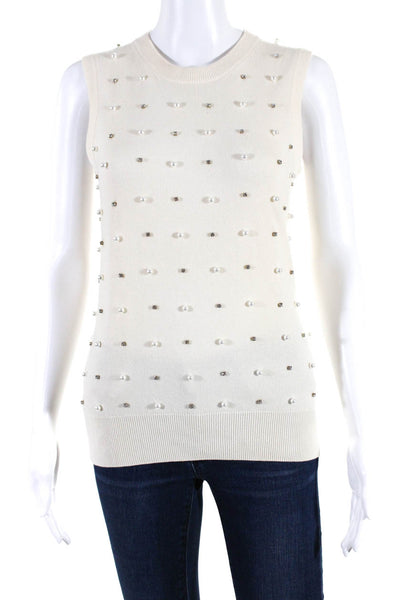 Givenchy Womens Faux Pearl Crystal Embellished Knit Top White Wool Size Small