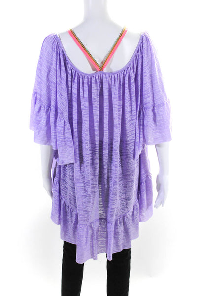 Pitusa Womens Purple Cold Shoulder Short Sleeve Flowy Top Size Petite