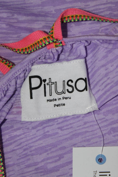 Pitusa Womens Purple Cold Shoulder Short Sleeve Flowy Top Size Petite