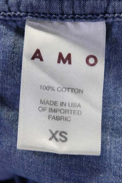 Amo Womens Blue Cotton Chambray Collar Layered Back Long Sleeve Shirt Size XS