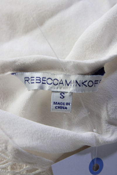 Rebecca Minkoff Womens White Silk Mesh Floral Sleeveless Blouse Top Size S