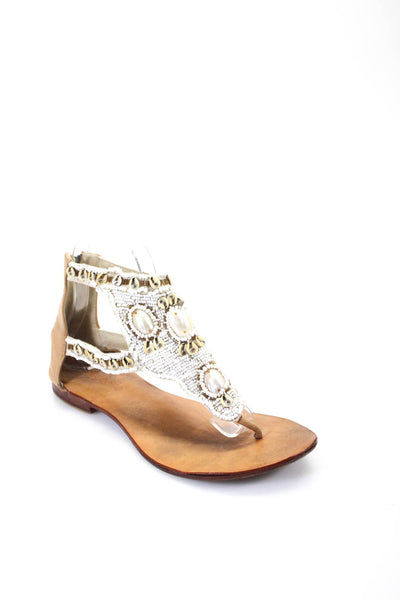 Cocobelle Women's Embellished T-Strap Flat Sandal White Size 39
