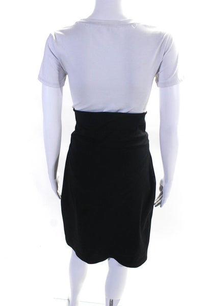 Rene Lezard Womens Elastic High Waist Side Pleat Midi Skirt Black Size EUR40