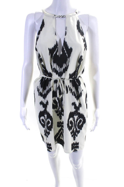 Pam & Gela Womens Silk Abstract Print A-Line Keyhole Halter Dress White Size M
