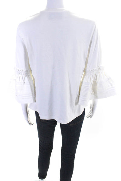 Alexis Womens Cotton Ruffled Striped Bell Sleeve Blouse White Size S