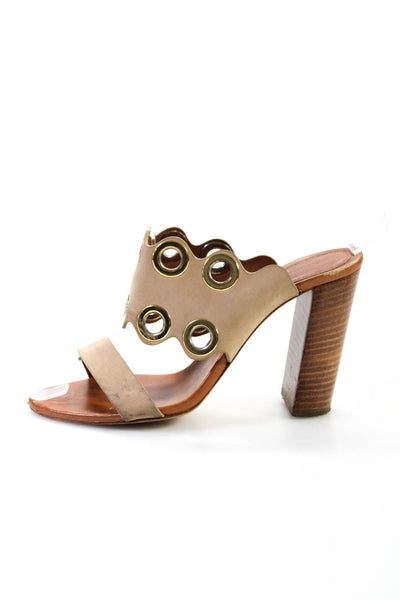 Chloe Womens Eyelet Button Thick Strap Block Open Toe Heel Brown Size 37.5