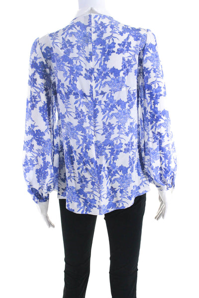 Francesco Scognamiglo Womens Lace Crystal Collared Floral Shirt White Blue IT 40