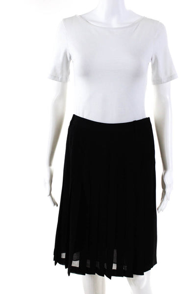 BCBG Max Azria Womens Side Zip Solid Pleated Flare Midi Skirt Black Size 2