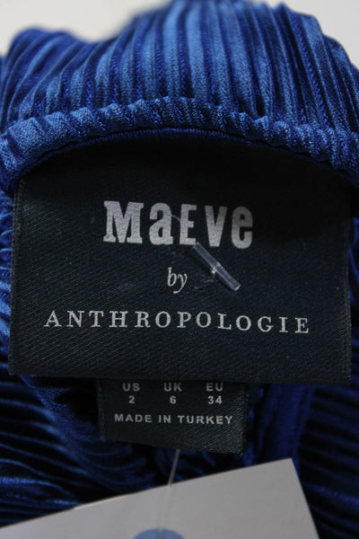 Maeve Anthropologie Womens Plisse Satin Wide Leg Jumpsuit Blue Size 2