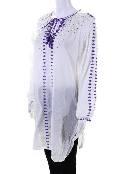 Roberta Freymann Womens White Printed V-Neck Long Sleeve Tunic Top Size M