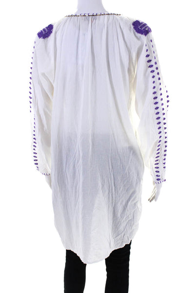 Roberta Freymann Womens White Printed V-Neck Long Sleeve Tunic Top Size M