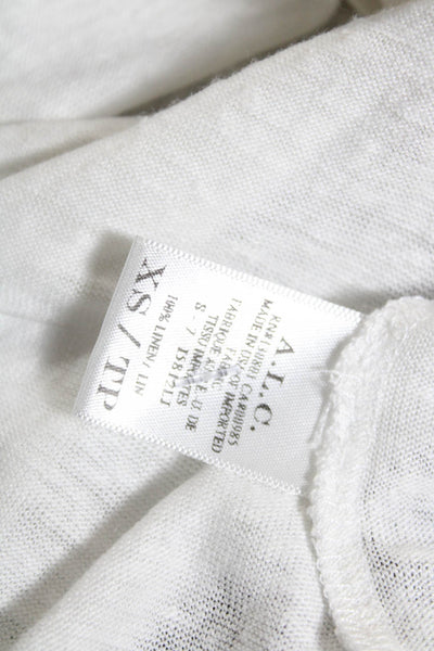 ALC Womens Sleeveless Crew Neck Double Open Back Tee Shirt White Linen Size XS