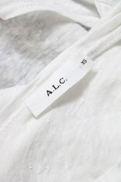 ALC Womens Sleeveless Crew Neck Double Open Back Tee Shirt White Linen Size XS