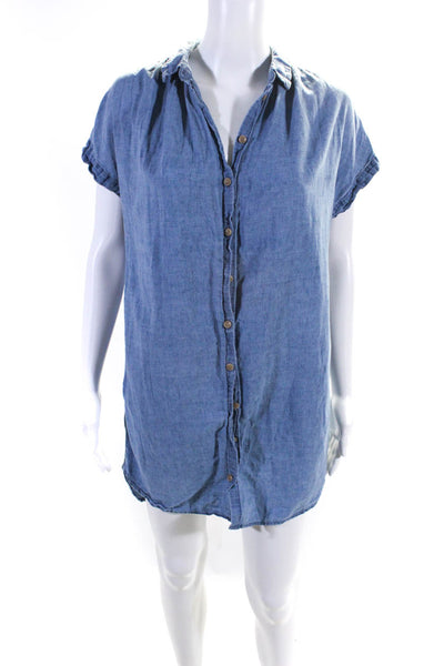 Madewell Womens Button Front Short Sleeve Collared Shirt Dress Blue Size Small