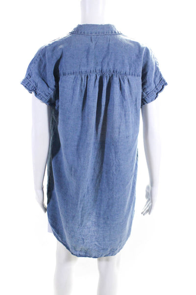 Madewell Womens Button Front Short Sleeve Collared Shirt Dress Blue Size Small