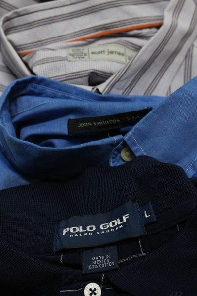 John Varvatos Star USA Scott James Polo Golf RL Mens Shirts Blue Large Lot 3