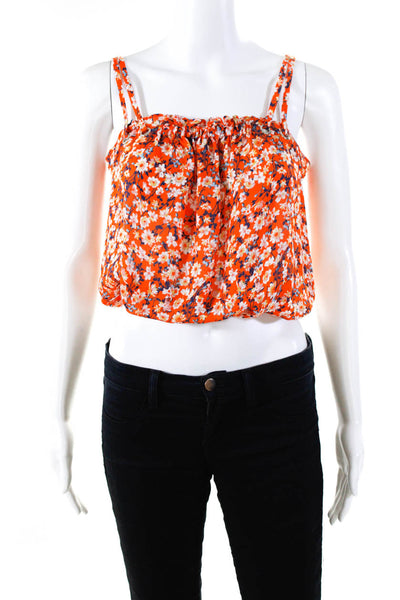 Ramy Brook Womens Square Neck Floral Silk Short Top Orange Multi Size XS
