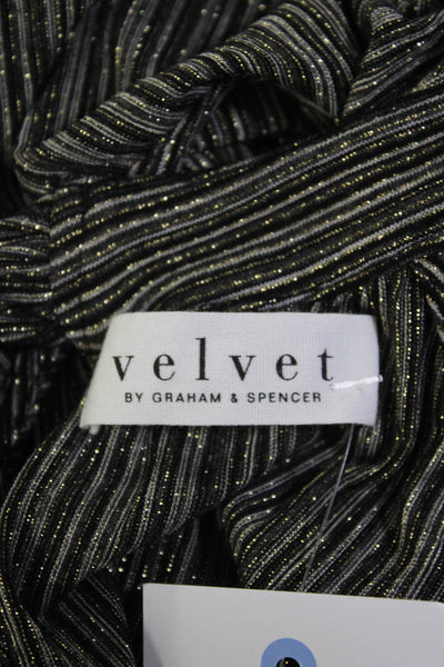 Velvet Womens Metallic Striped Halter Tank Top Blouse Shirt Black Size S