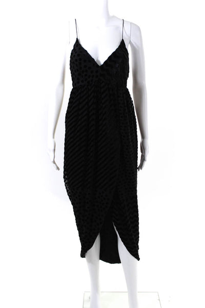 Vena Cava Womens Velvet Striped Silk Spaghetti Strap High Low Dress Black Size 2